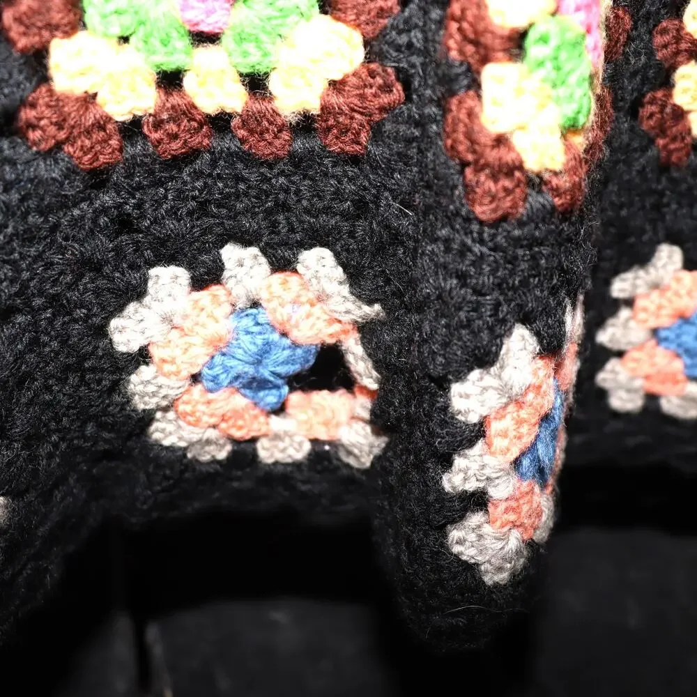 Vintage Granny‎ Square Crochet Blanket 60x50 Black Multicolor